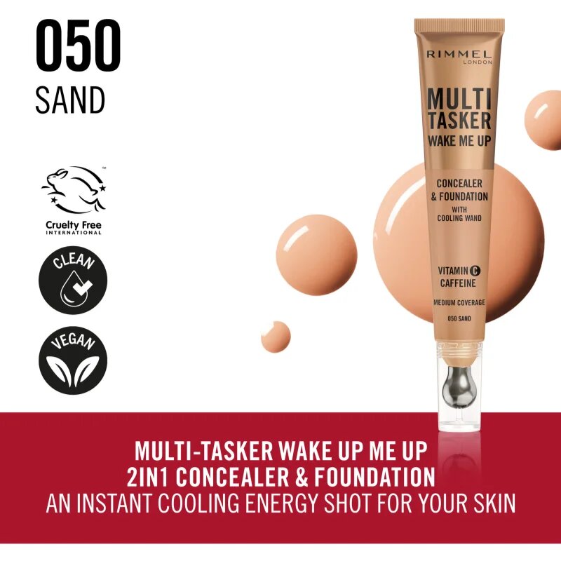 Rimmel Multi-Tasker Wake Me Up puder in korektor za osvetlitev kože odtenek 50 Sand 20 ml