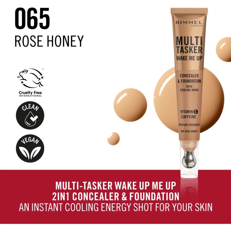 Rimmel Multi-Tasker Wake Me Up puder in korektor za osvetlitev kože odtenek 65 Rose Honey 20 ml