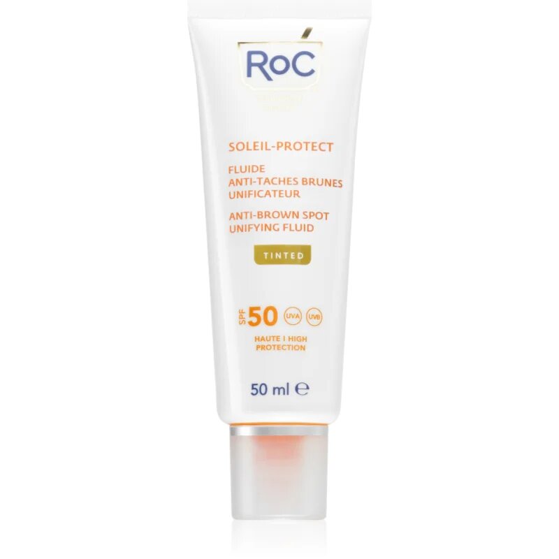 RoC Soleil Protect Anti Brown Spots Unifying Fluid Tinted toniran fluid za poenotenje kože SPF 50 z vitaminom C 50 ml