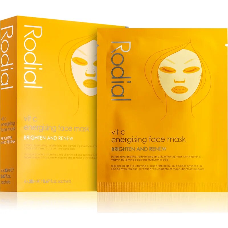 Rodial Vit C Energising Face Mask maska iz platna za posvetlitev in vitalnost kožo z vitaminom C 4 x 20 ml