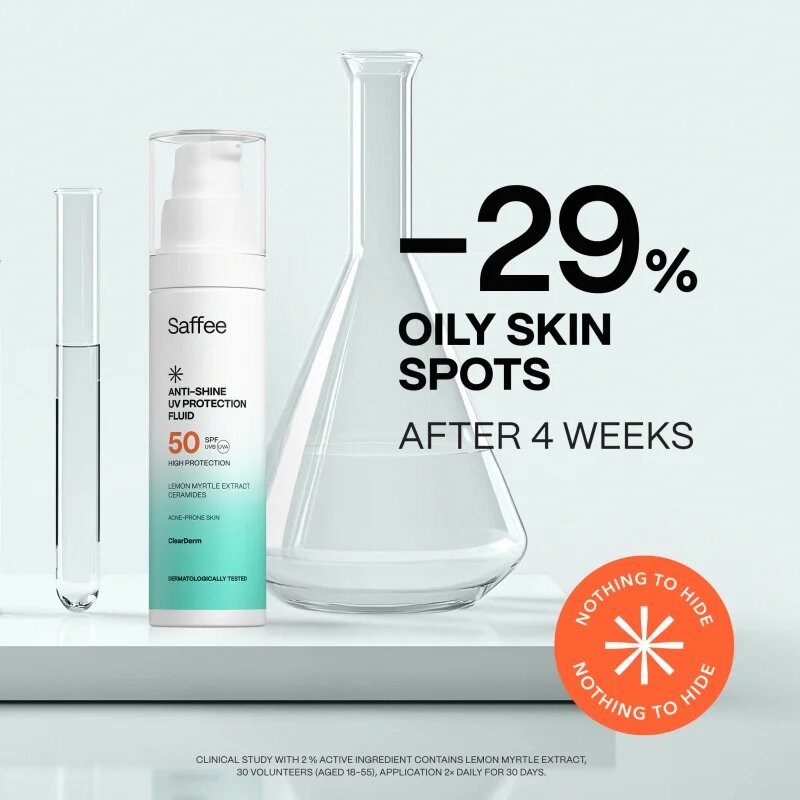 Saffee ClearDerm Anti-shine UV Protection Fluid SPF 50 zaščitni fluid za mastno k aknam nagnjeno kožo SPF 50 50 ml