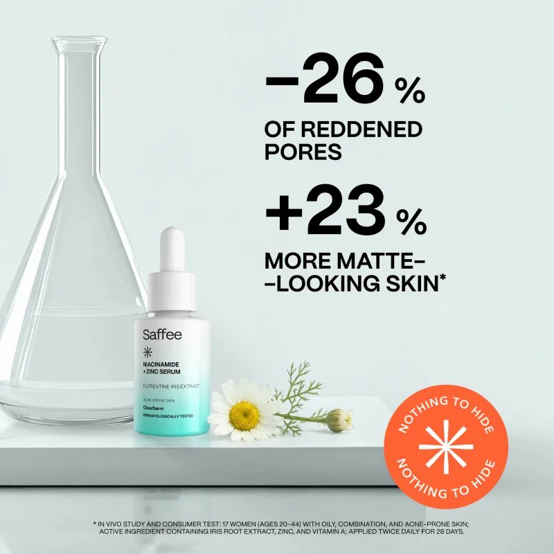 Saffee ClearDerm Niacinamide + Zinc Serum matirajoči serum za zmanjšanje razširjenih por z niacinamidom in cinkom 30 ml