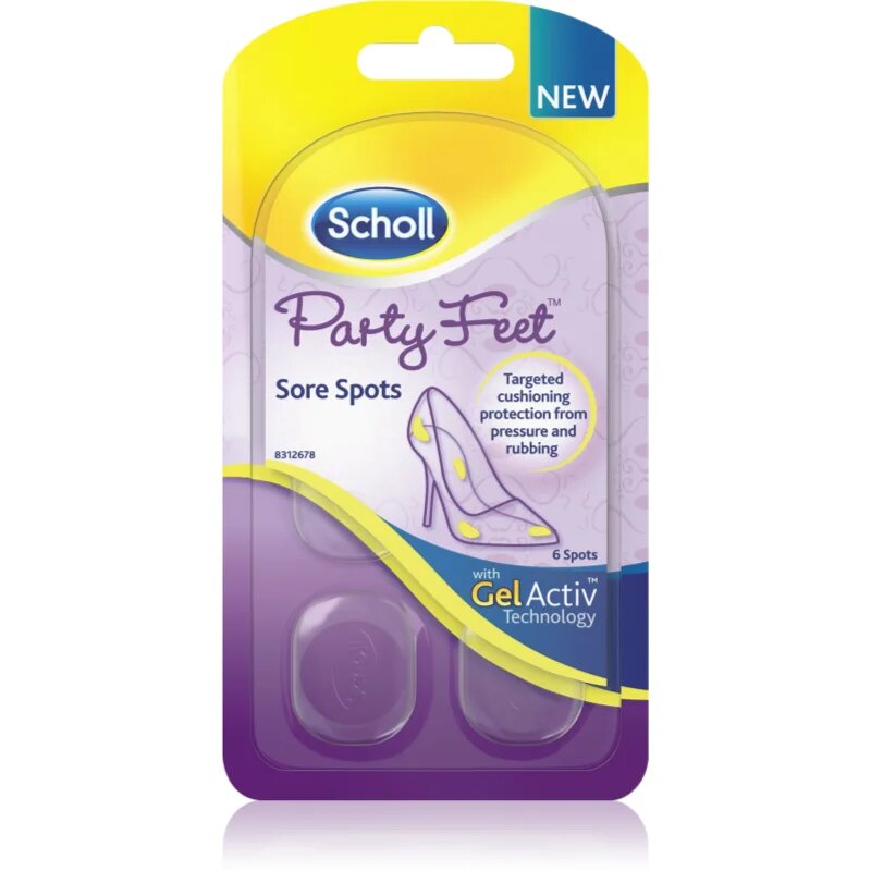 Scholl GelActiv Party Feet blazinice za občutljive predele stopala 6 kos