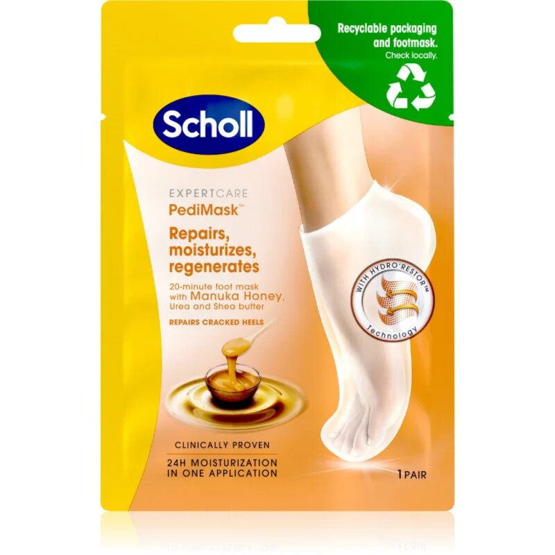 Scholl Pedimask™ Manuka Honey globinsko hranilna maska za noge 1 par