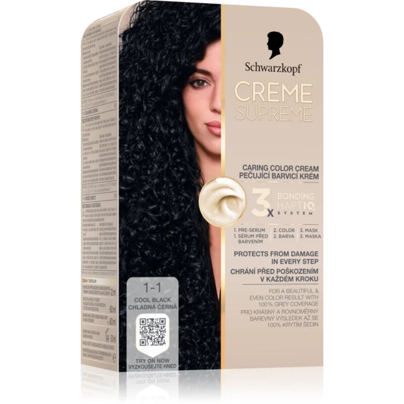 Schwarzkopf Creme Supreme permanentna barva za lase odtenek 1-1 Cool Black 60 ml