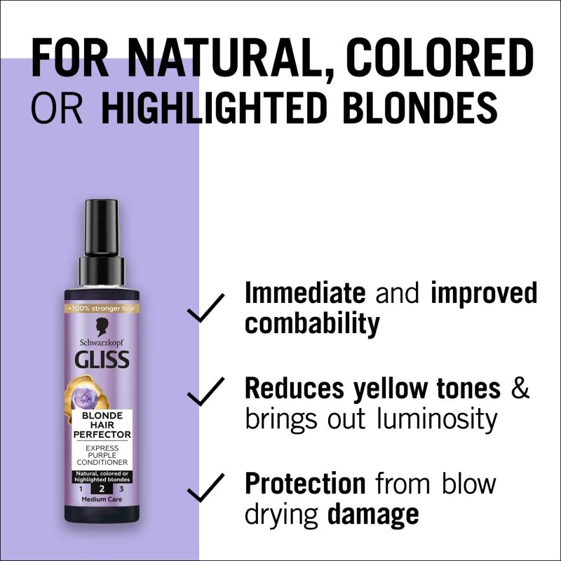 Schwarzkopf Gliss Blonde Hair Perfector balzam brez spiranja za nevtralizacijo rumenih odtenkov 200 ml