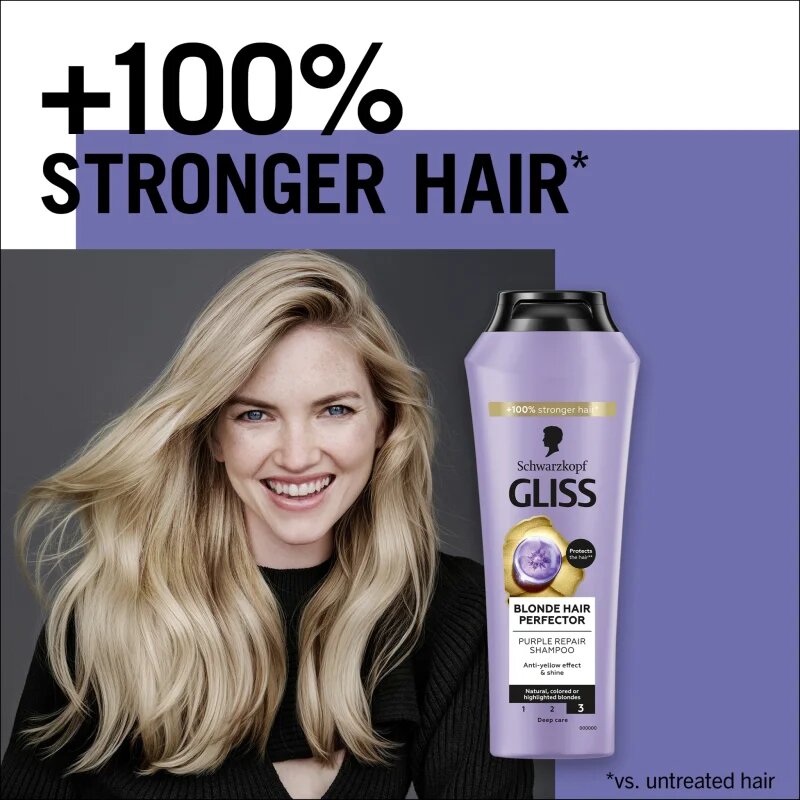 Schwarzkopf Gliss Blonde Hair Perfector šampon za lase za nevtralizacijo rumenih odtenkov 250 ml