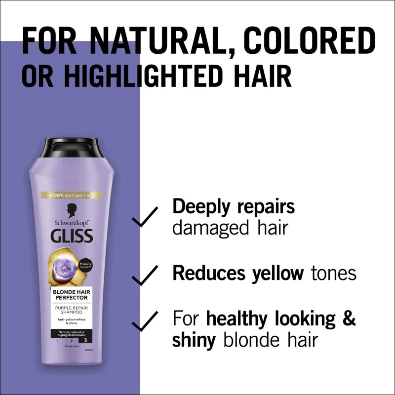 Schwarzkopf Gliss Blonde Hair Perfector šampon za lase za nevtralizacijo rumenih odtenkov 250 ml