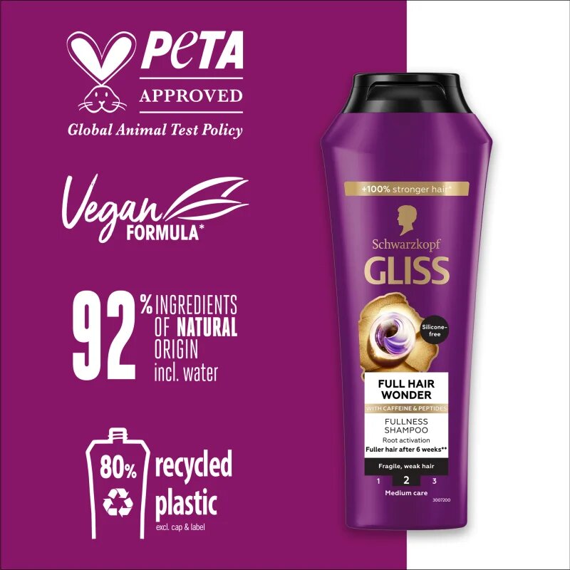 Schwarzkopf Gliss Full Hair Wonder regeneracijski šampon za šibke lase 250 ml
