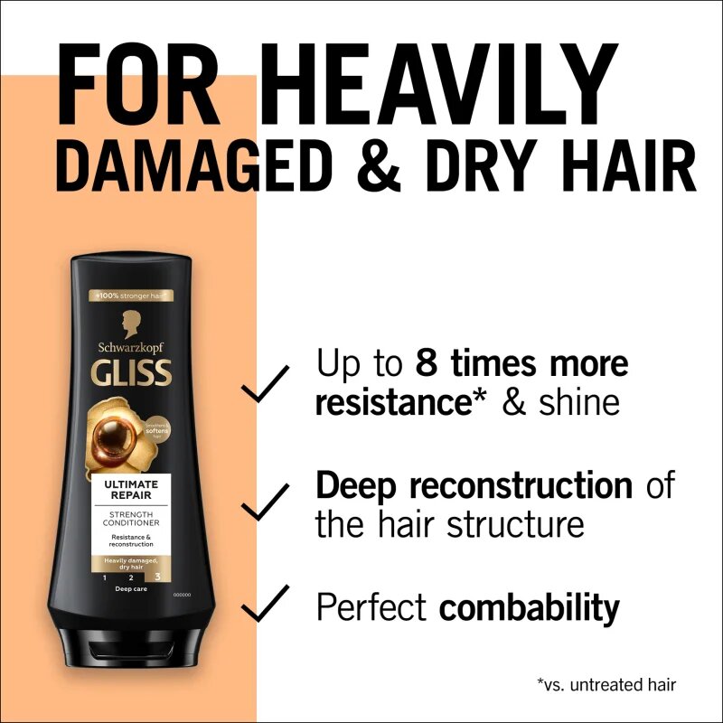 Schwarzkopf Gliss Ultimate Repair krepilni balzam za suhe in poškodovane lase 200 ml