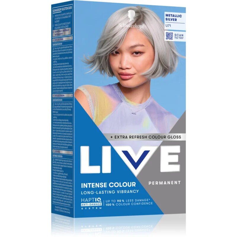 Schwarzkopf LIVE Intense Colour permanentna barva za lase odtenek U71 Metallic Silver 1 kos