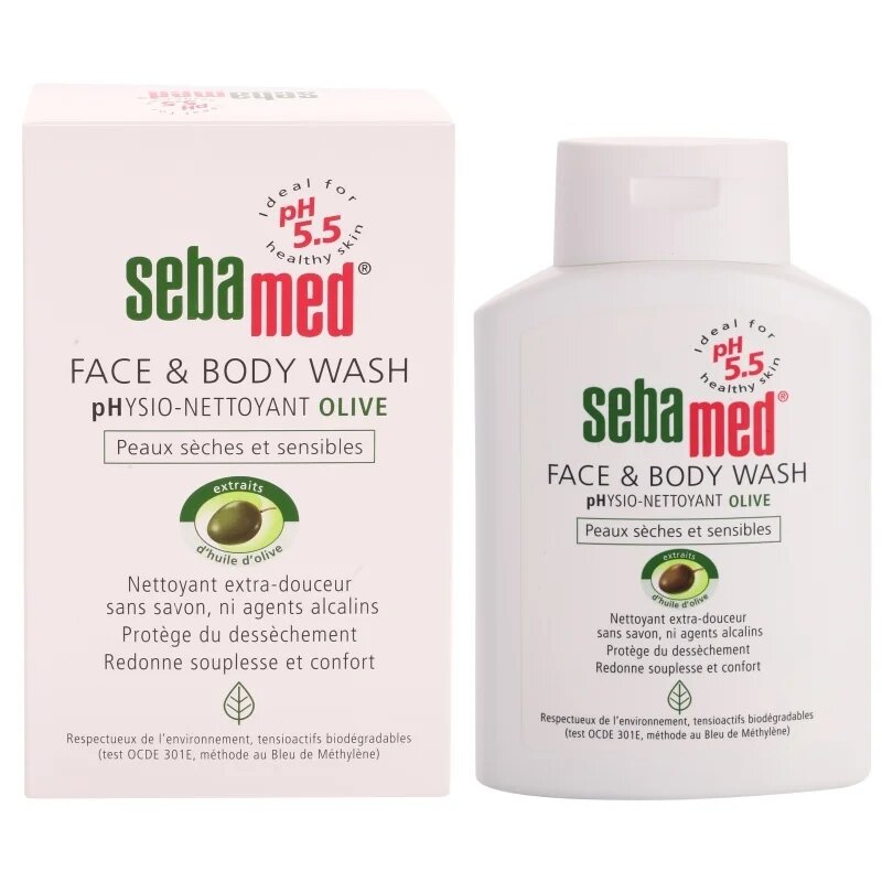 Sebamed Wash nežna emulzija za umivanje tela in obraza z oljčnim oljem 200 ml