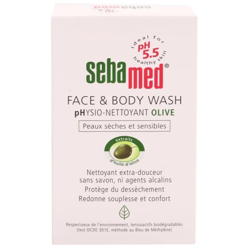 Sebamed Wash nežna emulzija za umivanje tela in obraza z oljčnim oljem 200 ml