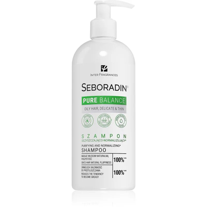 Seboradin Pure Balance čistilni šampon za mastne tanke in porozne lase 400 ml
