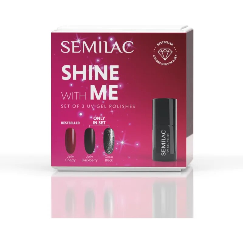 Semilac Set Shine With Me set lakov za nohte ob uporabi UV-/LED-lučke