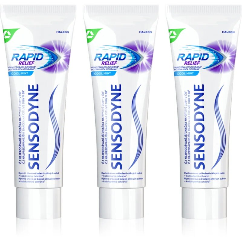 Sensodyne Rapid Cool Mint zobna pasta s fluoridom za občutljive zobe 3x75 ml
