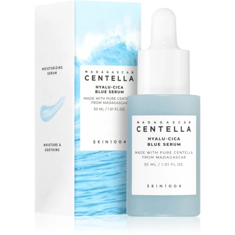 SKIN1004 Madagascar Centella Hyalu-Cica Blue Serum intenzivno vlažilni serum za pomiritev in okrepitev občutljive kože 30 ml
