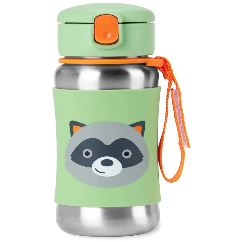 Skip Hop Spark Style Straw Bottle steklenica za vodo iz nerjavnega jekla s slamico Racoon 12 m+ 1 kos