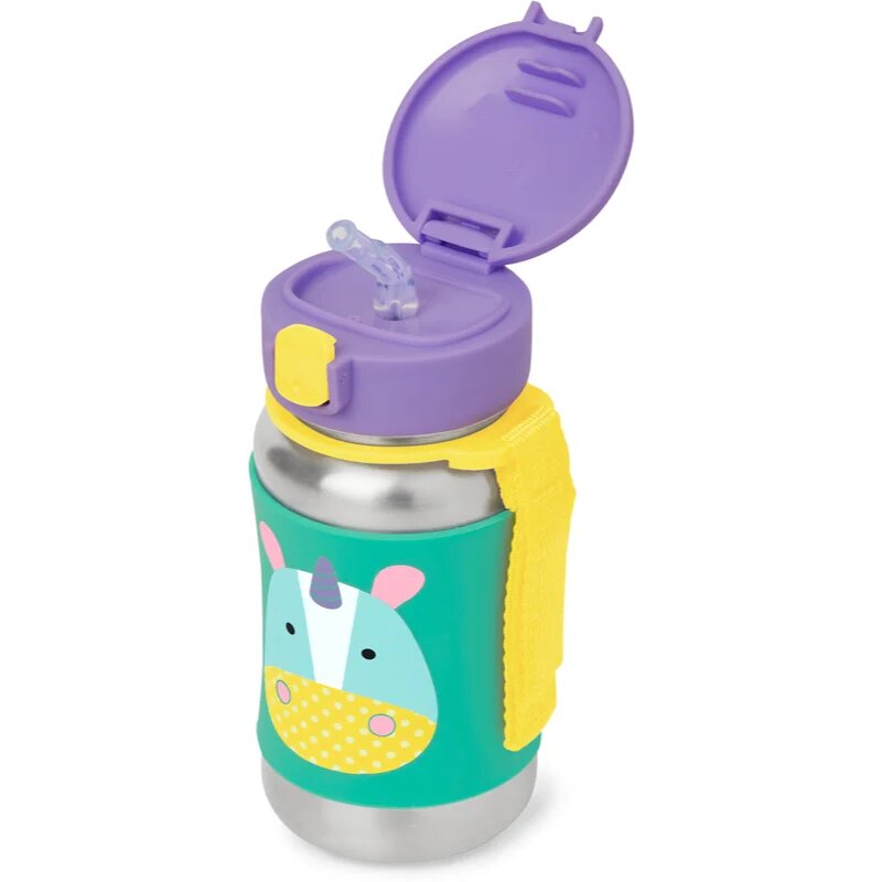 Skip Hop Zoo Straw Bottle steklenica za vodo iz nerjavnega jekla s slamico Unicorn 12 m+ 1 kos