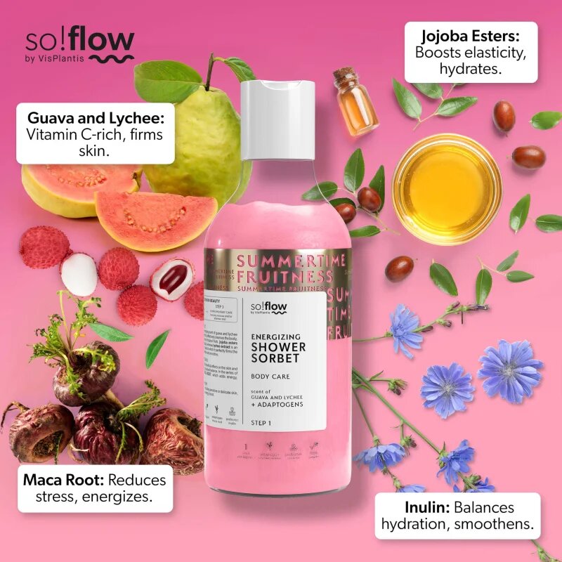 so!flow Energizing Shower Sorbet vlažilni sorbet za telo za tuš Guava Lychee 400 ml