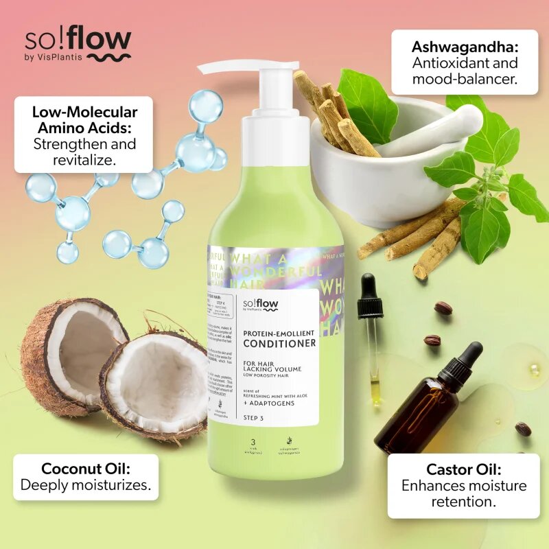 so!flow Low Porosity Hair Protein-Emollient Conditioner balzam za lase brez volumna 400 ml