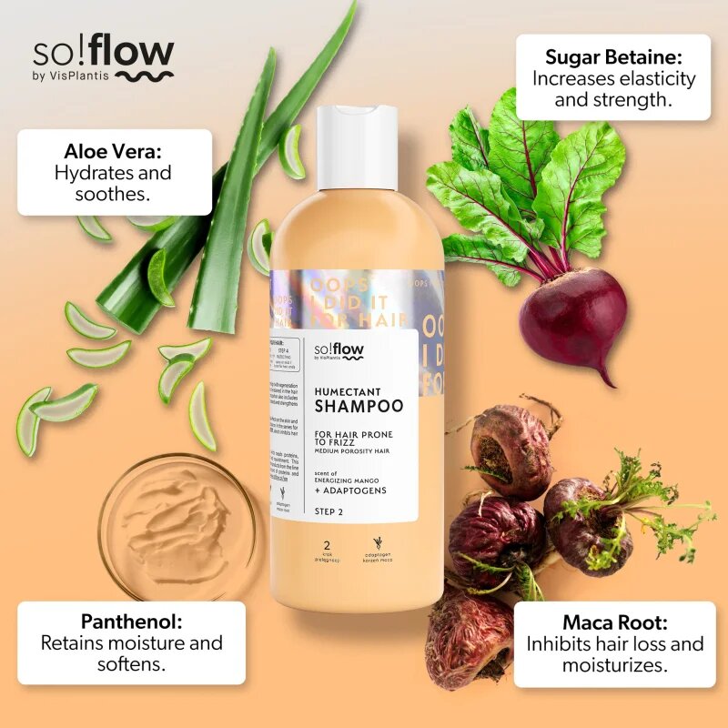 so!flow Medium Porosity Hair Humectant Shampoo šampon za glajenje las proti krepastim lasem 400 ml