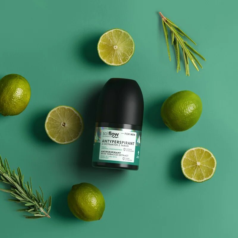 so!flow Men Antiperspirant antiperspirant roll-on za moške Tobacco extract scent of Lime with Rosemary 50 ml