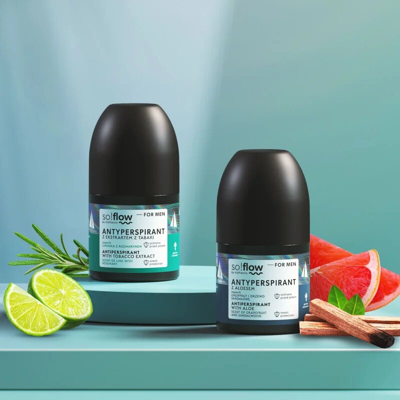 so!flow Men Antiperspirant antiperspirant roll-on za moške Tobacco extract scent of Lime with Rosemary 50 ml