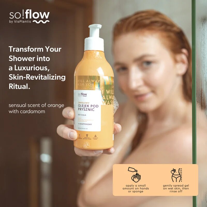 so!flow Sensual Shower Oil olje za prhanje za suho kožo Orange with Cardamom 400 ml