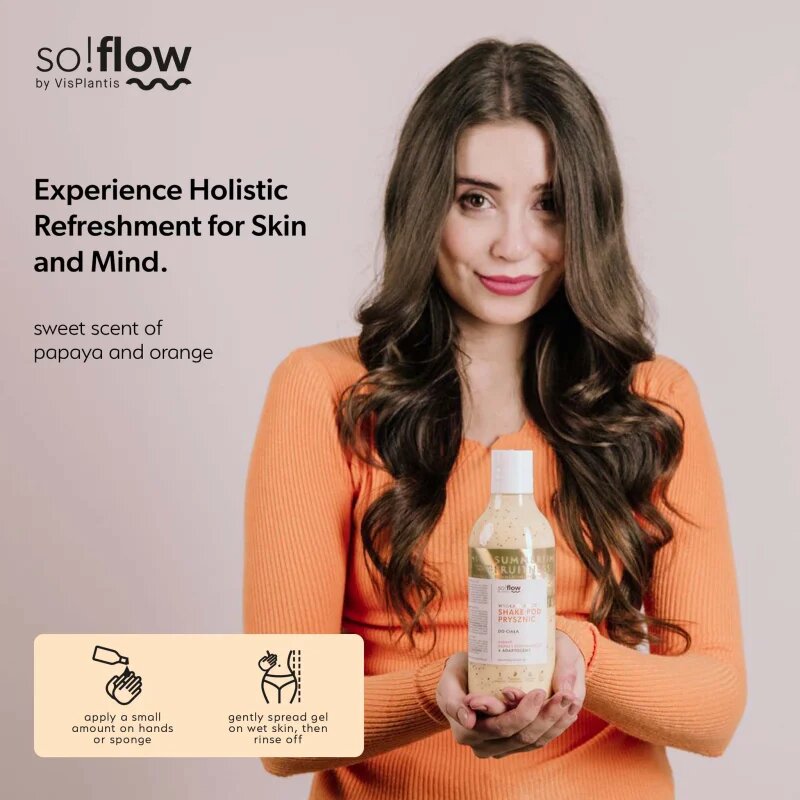 so!flow Smoothing Shower Shake gel za prhanje za vse tipe kože Papaya & Orange 400 ml