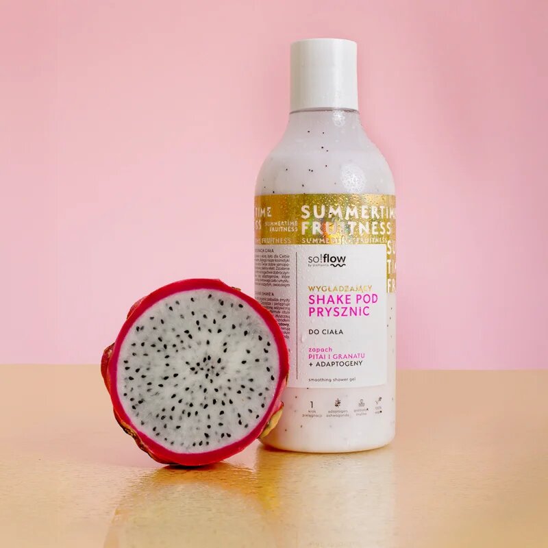 so!flow Smoothing Shower Shake gel za prhanje za vse tipe kože Pithaja & Pomegranate 400 ml