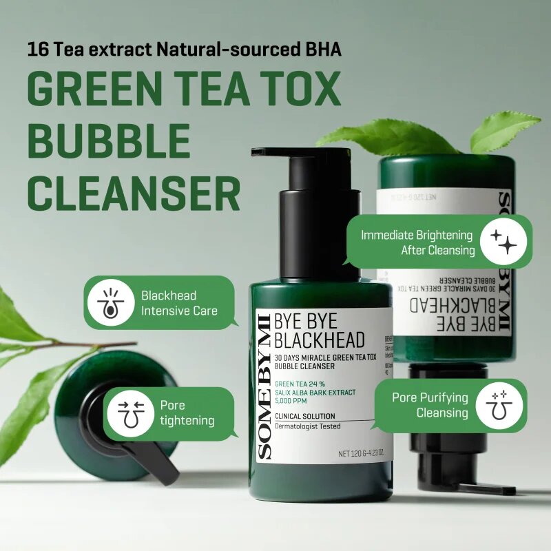 Some By Mi Bye Bye Blackhead 30 Days Miracle Green Tea Tox Bubble Cleanser aktivna čistilna pena proti črnim pikicam 120 g