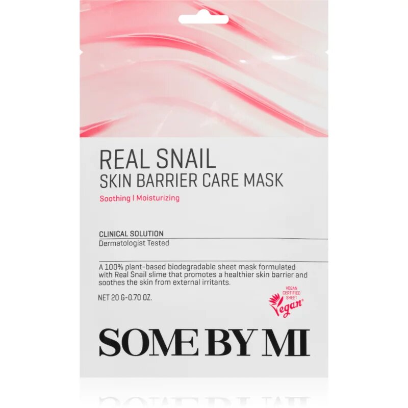 Some By Mi Clinical Solution Snail Skin Barrier Care Mask krepilna maska iz platna za regeneracijo in obnovo kože obraza 20 g