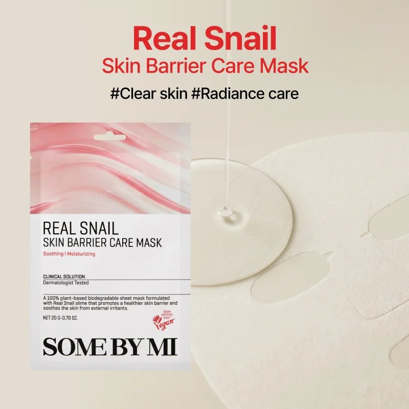 Some By Mi Clinical Solution Snail Skin Barrier Care Mask krepilna maska iz platna za regeneracijo in obnovo kože obraza 20 g