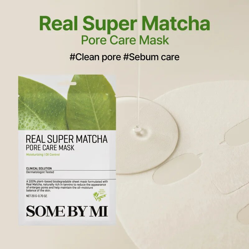 Some By Mi Clinical Solution Super Matcha Pore Care Mask negovalna maska iz platna za zmanjšanje por in mat videz kože 20 g