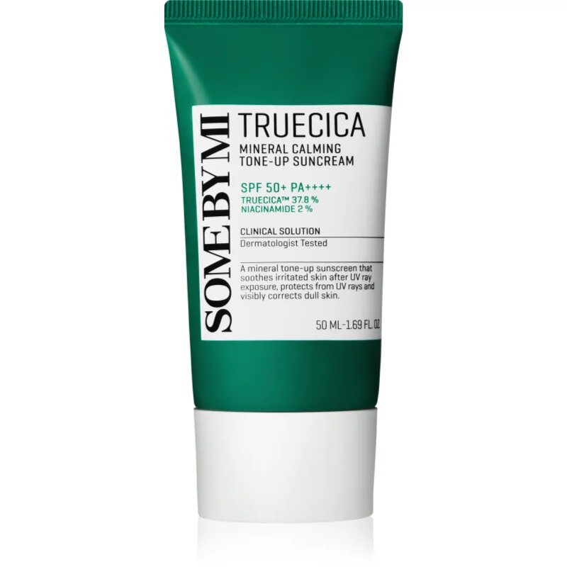 Some By Mi Truecica Mineral Calming Tone-up Suncream pomirjajoča in zaščitna krema SPF 50+ 50 ml