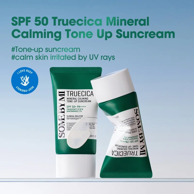 Some By Mi Truecica Mineral Calming Tone-up Suncream pomirjajoča in zaščitna krema SPF 50+ 50 ml
