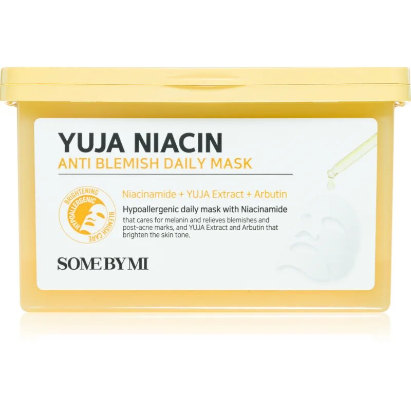 Some By Mi Yuja Niacin Anti Blemish Daily Mask revitalizacijska maska iz platna za poenotenje tona kože veliko pakiranje 30 kos