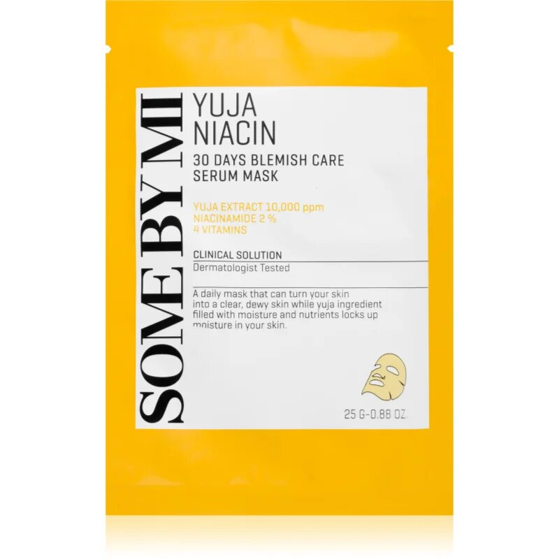 Some By Mi Yuja Niacin Blemish Care Serum Mask revitalizacijska maska iz platna za mastno in problematično kožo 25 g