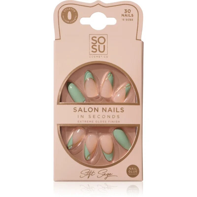 SOSU Cosmetics Salon Nails umetni nohti odtenek Soft Sage 30 kos