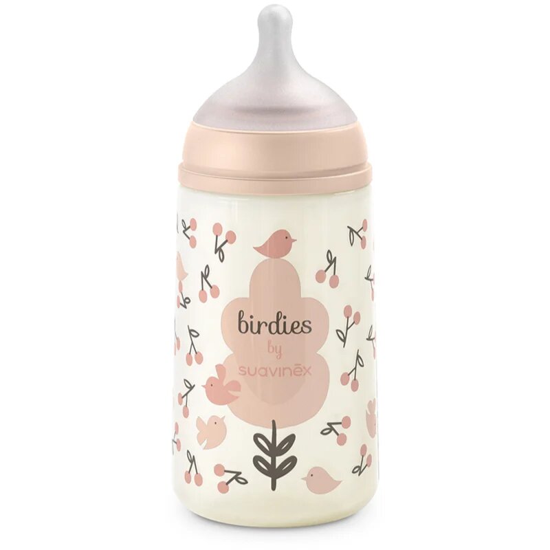 Suavinex Birdies Anticolic Baby Bottle steklenička za dojenčke Pink 270 ml