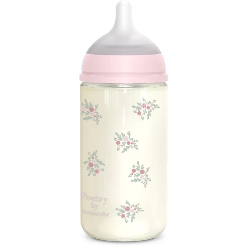 Suavinex Poetry SX Pro Physiological Glass M steklenička za dojenčke 3 m+ Medium Flow - Pink 1 kos