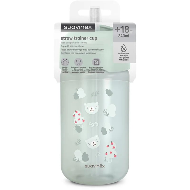 Suavinex Wild & Free Bottle steklenička s slamico Green 18m+ 340 ml