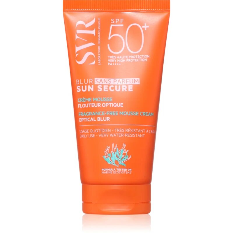 SVR Sun Secure Blur zaščitna pena za poenotenje tona kože brez dodanih dišav SPF 50+ 50 ml