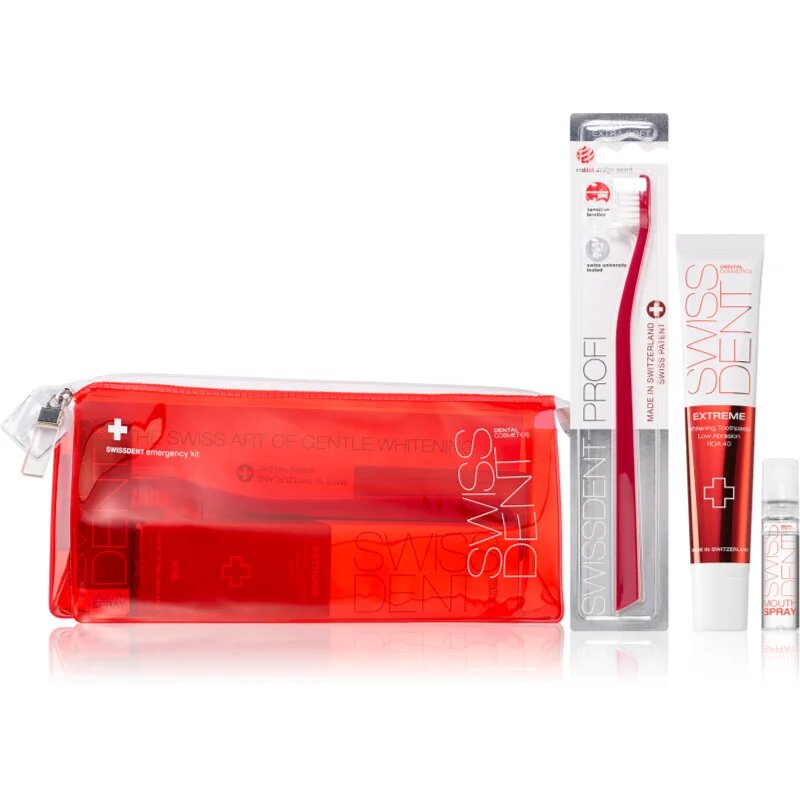 Swissdent Emergency Kit Red set zobne nege za nežno beljenje zob in zaščito zobne sklenine