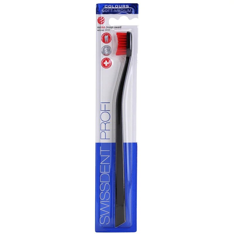 Swissdent Profi Colours Single zobna ščetka soft - medium Black & Red 1 kos