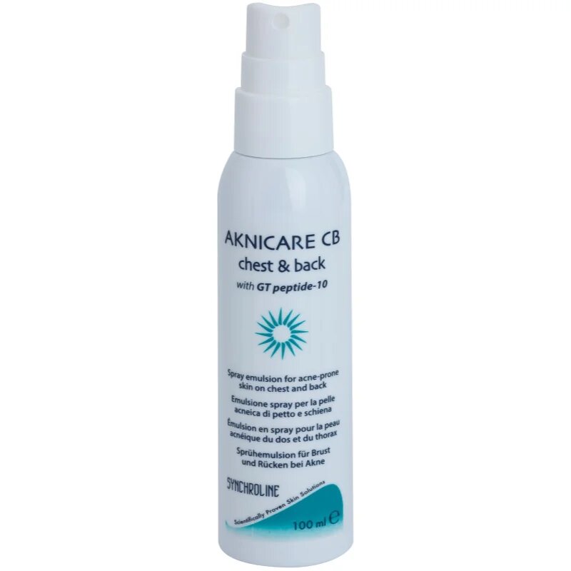 Synchroline Aknicare CB emulzija v pršilu za zmanjševanje aken na prsih in hrbtu 100 ml