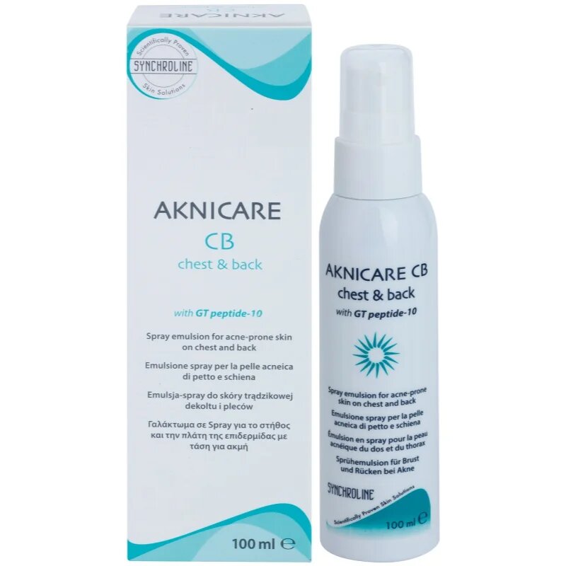 Synchroline Aknicare CB emulzija v pršilu za zmanjševanje aken na prsih in hrbtu 100 ml