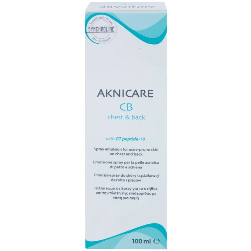 Synchroline Aknicare CB emulzija v pršilu za zmanjševanje aken na prsih in hrbtu 100 ml