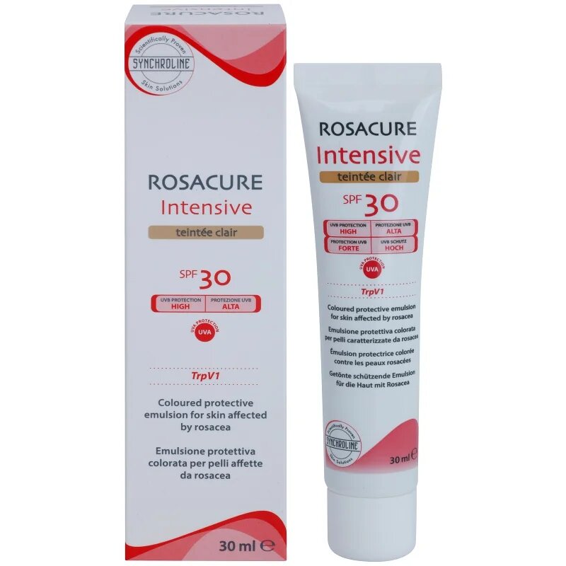 Synchroline Rosacure Intensive tonirana emulzija za občutljivo kožo nagnjeno k rdečici SPF 30 odtenek Clair 30 ml